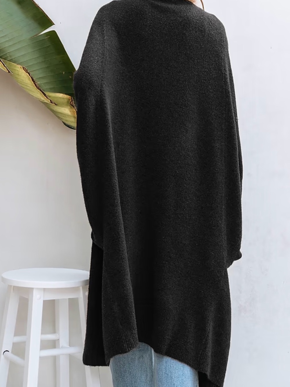 Cozy Black Open-Front Women's Cardigan Sweater - Picture 2 of 4